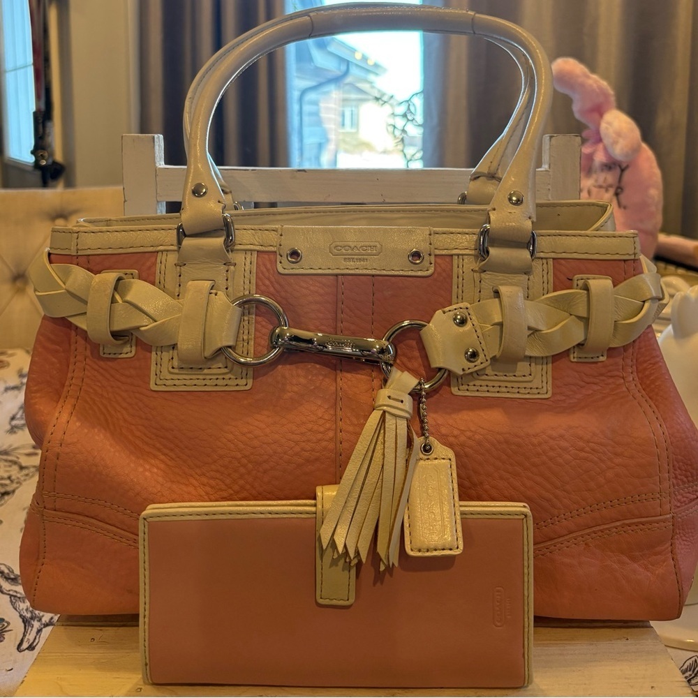 Coach Pink and Cream Leather Satchel